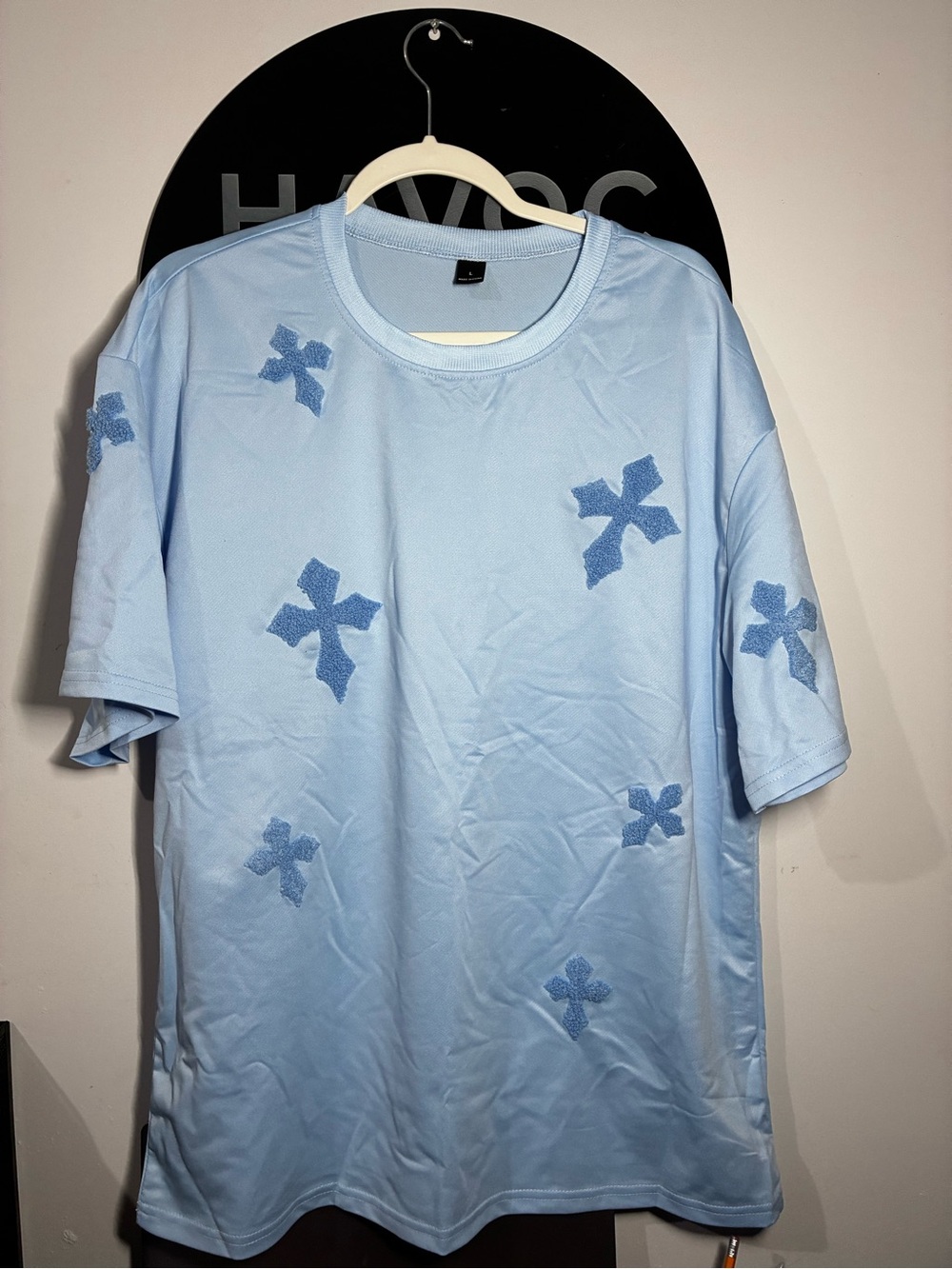 Light Blue Men's Cross Embroidered Tee